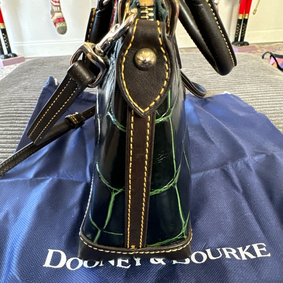 Dooney & Bourke Black and Green Croc-Embossed Leather Satchel - Picture 9 of 16